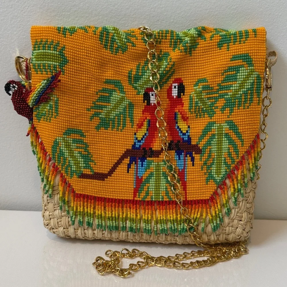 YUMAJAI Guacamaya Handmade Beaded Macaw Parrot Clutch Handbag Purse and Charm - Picture 5 of 9